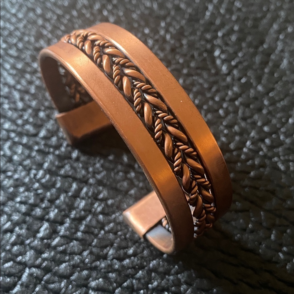 Vintage Boho Copper Braided Cuff Bracelet Rope Details Thick Heavy Western